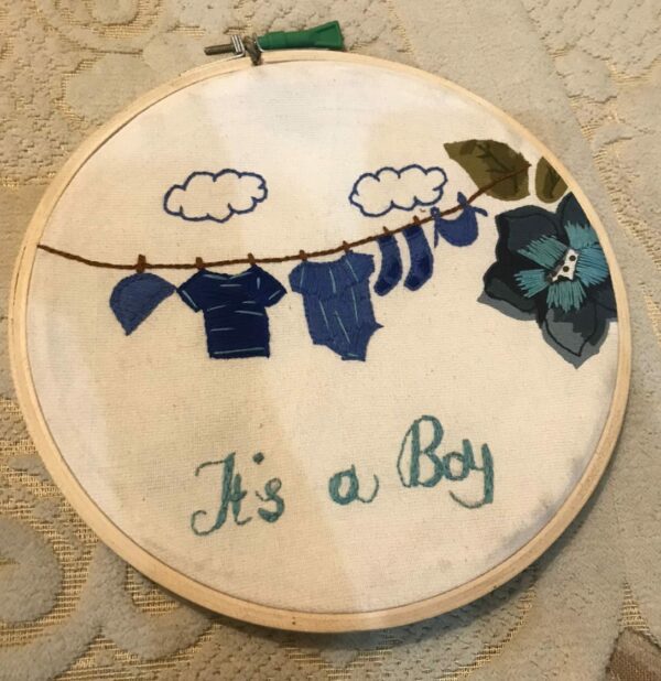 it's a boy embroidered hoop. handcrafted